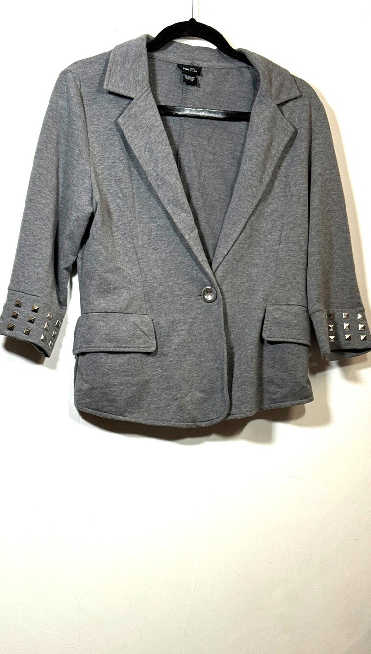 rue21 Medium Gray Cotton Polyester Blazer with Studded 3/4 Sleeves
